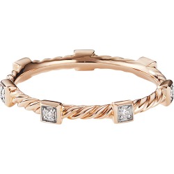 Cable Collectibles Stacking Band Ring w/ Diamonds in 18k Rose Gold, Size 9