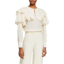 Ruffle-Tiered Embroidered Cotton Blouse