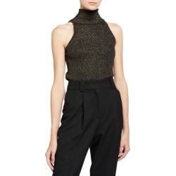 Susanna Metallic Sleeveless Turtleneck Top