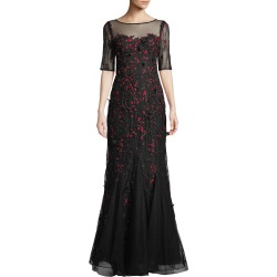 Sequin & Embroidered Floral Lace Mermaid Gown