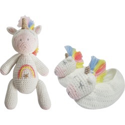 Crochet Unicorn Rattle w/ Matching Booties, Baby