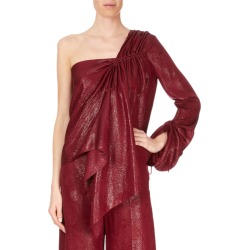 One-Sleeve Metallic Draped Blouse