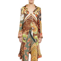 High-Low Silk Button-Front Top