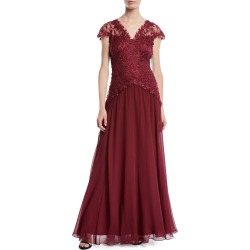 Cap-Sleeve 3D Floral Gown