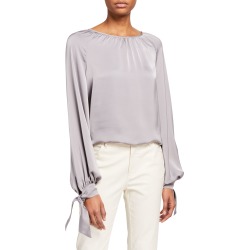 Amy Satin Tie-Cuff Blouse