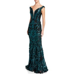 Off-the-Shoulder Sequin Embellished Gown