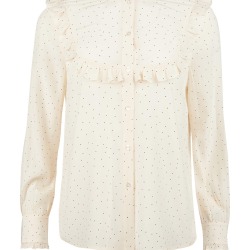 Spot Print White Ruffle Long Sleeve Shirt