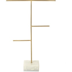 Three Arm Gold & Marble Base Jewellery Stand