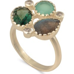 Arcelia Green Mixed Stones Gold Plated Ring