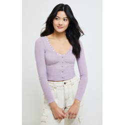 Me To We Womens Lace Button Up Long Sleeve Top - Purple size Large