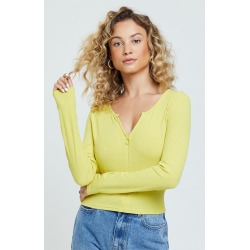 Me To We Womens Arya Zip Up Long Sleeve Top - Yellow/Green size Large