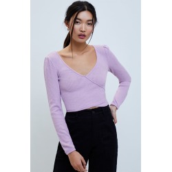 Me To We Womens Surplice Long Sleeve Top - Purple size Large