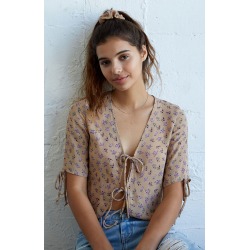 Me To We Womens Double Tie Top - Brown size Large
