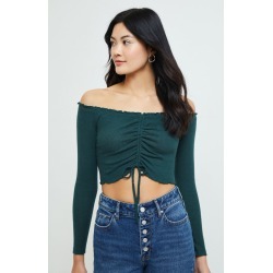 Me To We Womens Cinched Off-The-Shoulder Top - Green size Large