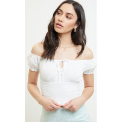 Me To We Womens Eyelet Primrose Off-The-Shoulder Top - White size Xxs