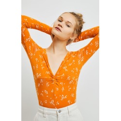Me To We Womens Twist Front Long Sleeve Top - Multicolor size Large
