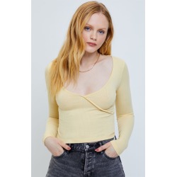 Me To We Womens Katie Surplice Long Sleeve Top - Yellow size Large