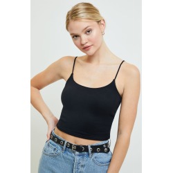 Me To We Womens Cozy Cropped Cami Top - Black size Large