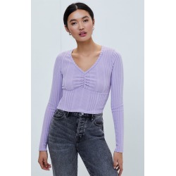 Me To We Womens Long Sleeve Cinched Front Top - Purple size Large