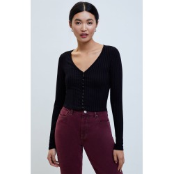 Me To We Womens Long Sleeve Button Front Top - Black size Large