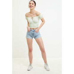 Me To We Womens Eyelet Primrose Off-The-Shoulder Top - Green size Medium
