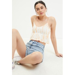 Me To We Womens Nikki Smocked Peplum Tank Top - Orange size Large