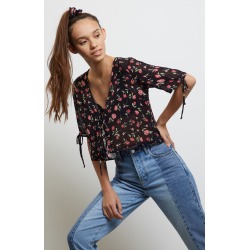 Me To We Womens Double Tie Top - Black size Large