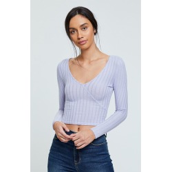 Me To We Womens Surplice Long Sleeve Top - Purple size Large