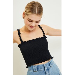Me To We Womens Bandito Smocked Tank Top - Black size Large