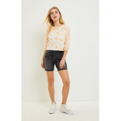 Me To We Womens Tie Dye Long Sleeve Top - Orange size Large