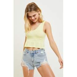Me To We Womens Peplum Tank Top - Yellow size Large