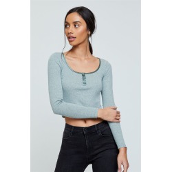 Me To We Womens Jane Button Long Sleeve Top - Green size Large