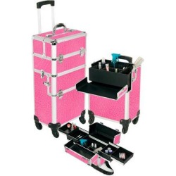 Pro Aluminum Makeup Case Pink 4 Wheeled Spinner