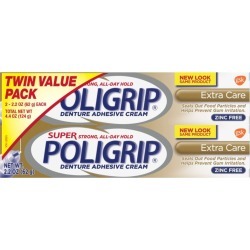 Poligrip Extra Care Zinc Free Denture Adhesive Cream, 2.2 oz - 2 pk