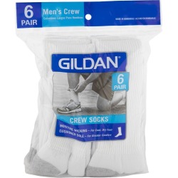 Gildan Men's Crew Sock, Regular Size, White with Grey Heel/Toe - 6 pk