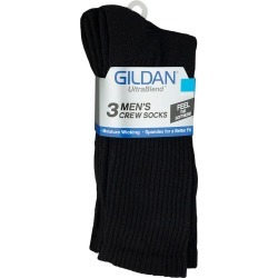 Gildan Men's Half Cushion Crew Socks, Black - 3 pk