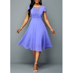 A Line Short Sleeve Round Neck Chiffon Dress