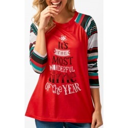 Letter Print Red Long Sleeve T Shirt