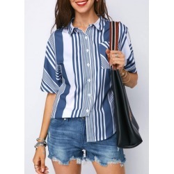 Striped Turndown Collar Button Up Shirt