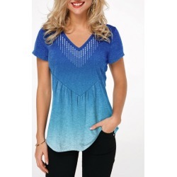Short Sleeve Gradient V Neck T Shirt
