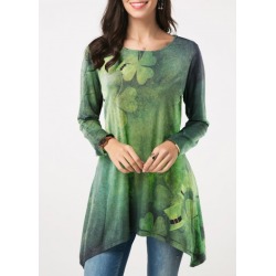 Clover Print Long Sleeve ST Patricks Day T Shirt