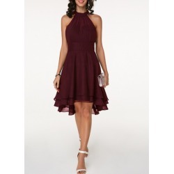 Asymmetric Hem Sleeveless High Waist Chiffon Dress