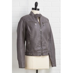 leather say never jacket - Gray