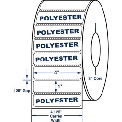 4" x 1" White 3 mil White Polyester Roll Labels Thermal Transfer Labels, Perfed, 5500 per roll (4 Rolls per Carton)