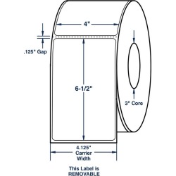 4" x 6.5" White Removable Roll Labels Thermal Transfer Labels, Perfed, 900 per roll (4 Rolls per Carton)