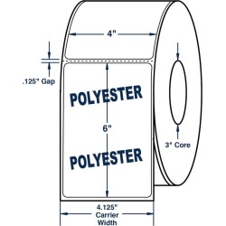 4" x 6" White 4 mil White Polyester Roll Labels Thermal Transfer Labels, Perfed, 1000 per roll (4 Rolls per Carton)
