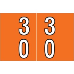 Barkley DBKM Compatible "30" Double Digit Labels, Laminated Stock, 1" X 1-1/2" Individual Numbers - Roll of 500