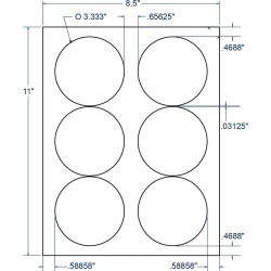 3.33" x 3.33" White Circle Label, 6 Labels per Sheet (100 Sheets per Carton)