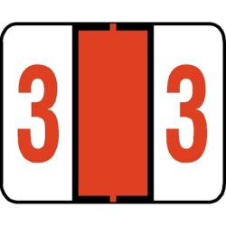 Tab Compatible Numeric "3" Labels, Vinyl Kimdura Stock, 1" X 1.25" Individual Numbers - Roll of 500