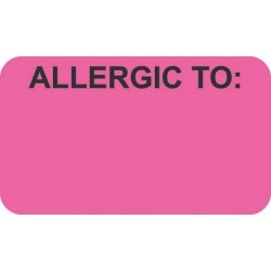 Allergic To: 1-1/2" x 7/8" Fl-Pink Label (Roll of 250)